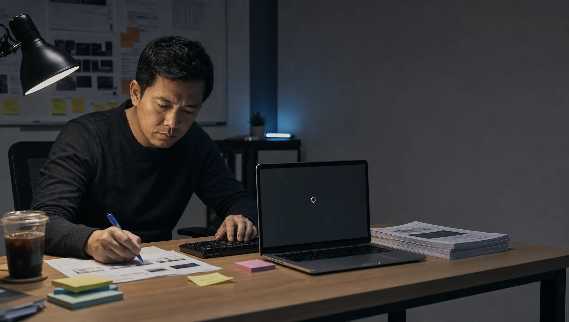 A product manager edits an AI draft at a keyboard before moving it into shared review.